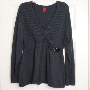 212 Collection wrap cable sweater v-neck buckle